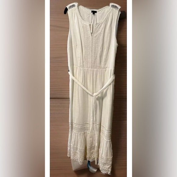 NWT TALBOTS WHITE FULLY LINED COTTON 100% EYELET MIDI SLEEVELESS DRESS Sz US 14 - Picture 1 of 5
